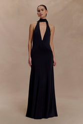 Juliet Slinky Maxi Dress With Scarf - Black